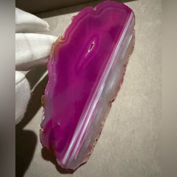 Pink Banded Agate Slice – Polished Crystal Display Stone 5.5” Vibrant Color - Picture 10 of 17
